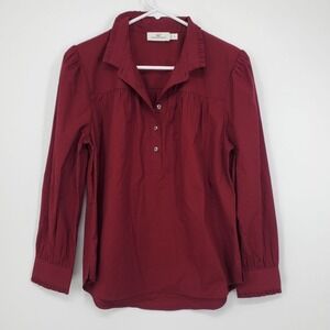 Vineyard Vines Crimson Popline Ruffle Collar Popover Shirt Size Small A1